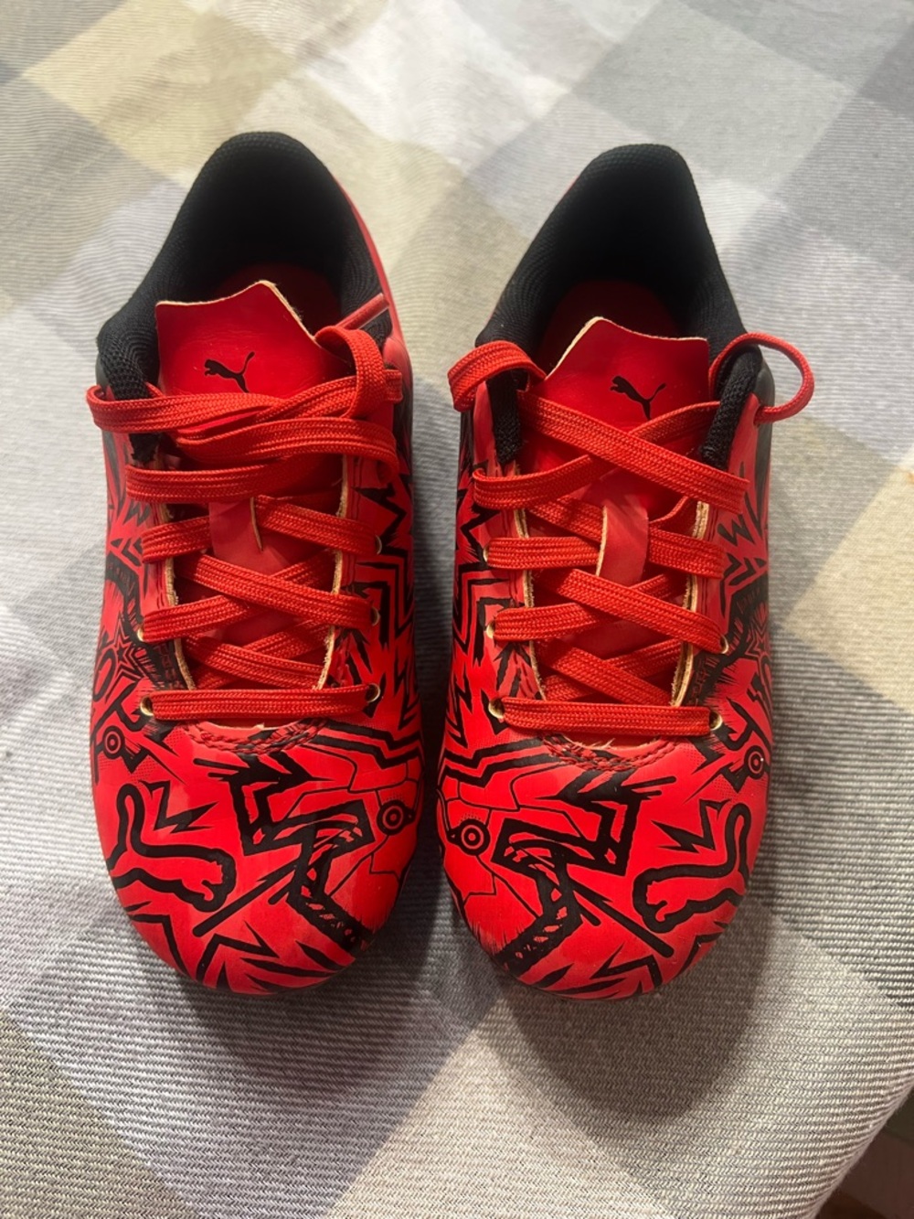 Puma Kids Red and Black Graphic Soccer Sneakers
